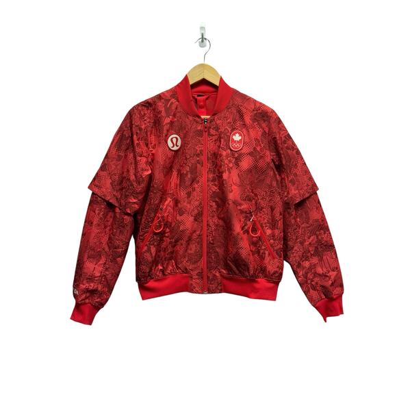 Lululemon Team Canada Women's Vented Jacquard Bomber Jacket Red Size 6 - Picture 5 of 14